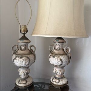 Vintage Italian Capodimonte Ceramic Table Lamps in White and Gold (Pair) OBO